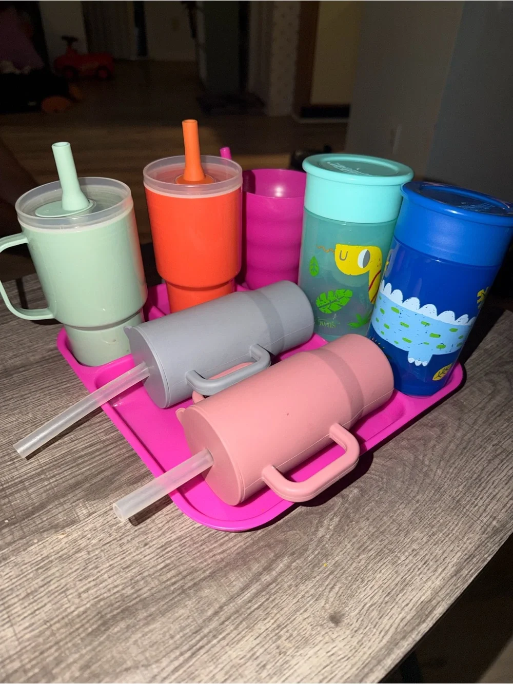 Bright Pink Silicone Section Plate with Matching Pink Cups - Unbranded